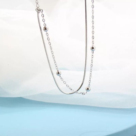 14k Gold Double Layer Beads Chain Bracelet/Anklet Sterling Silver - Picture 3 of 10